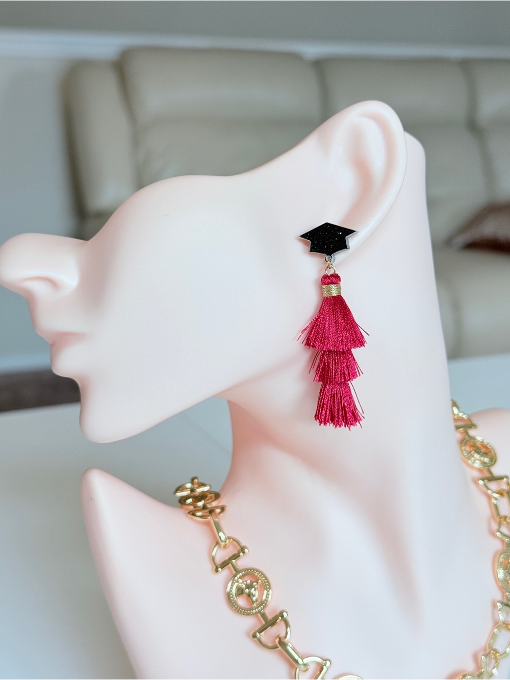 Elegant Fuchsia Tassel Drop Earrings - Women Jewelry